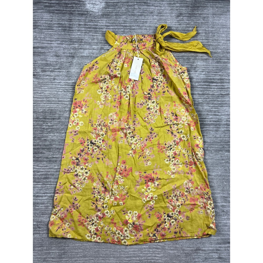 Bellambra Dress Womens Small Mustard Floral 100% Linen Halter Neck Made in Italy